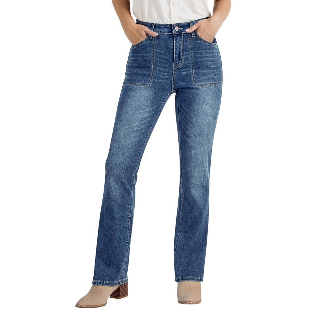 High Waisted Bootcut Jeans Women Stretch Denim 30 Inseam Casual Elegant